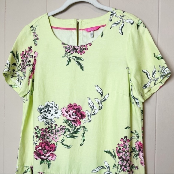 Joules Linen Blend Shift Dress 6 lime green pink floral short sleeves pockets - Picture 3 of 12
